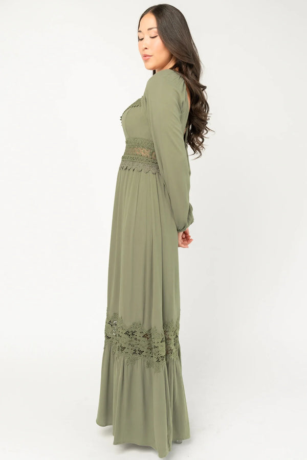 Kristy Boho Lace Maxi Dress | Sage