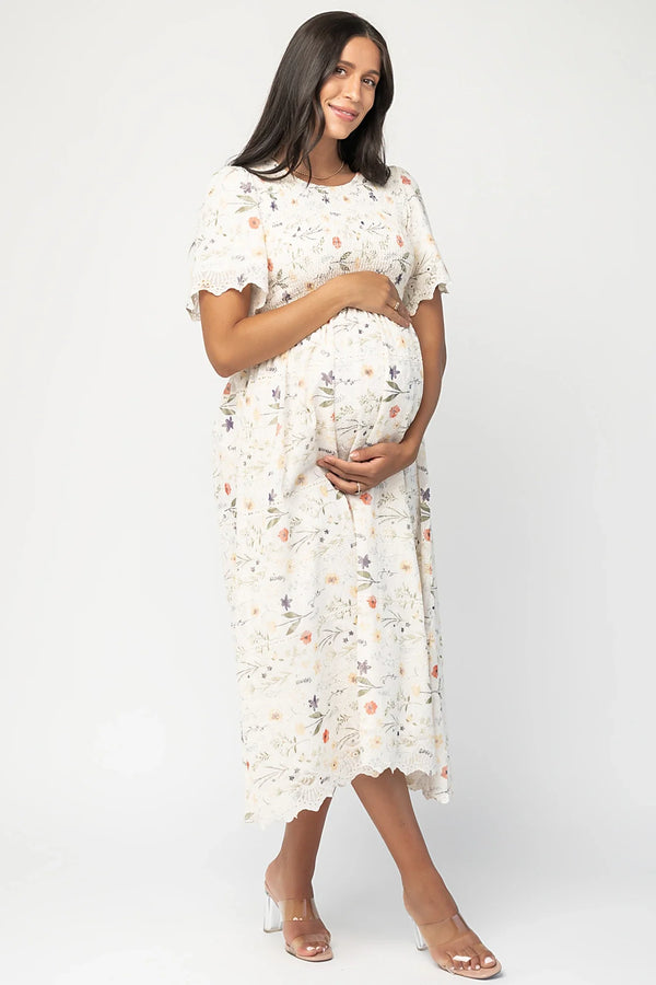 Maribel Lace Midi Dress | Cream Floral