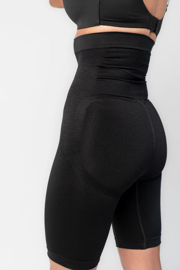 Essential High Waisted Mid Thigh Shorts | Black