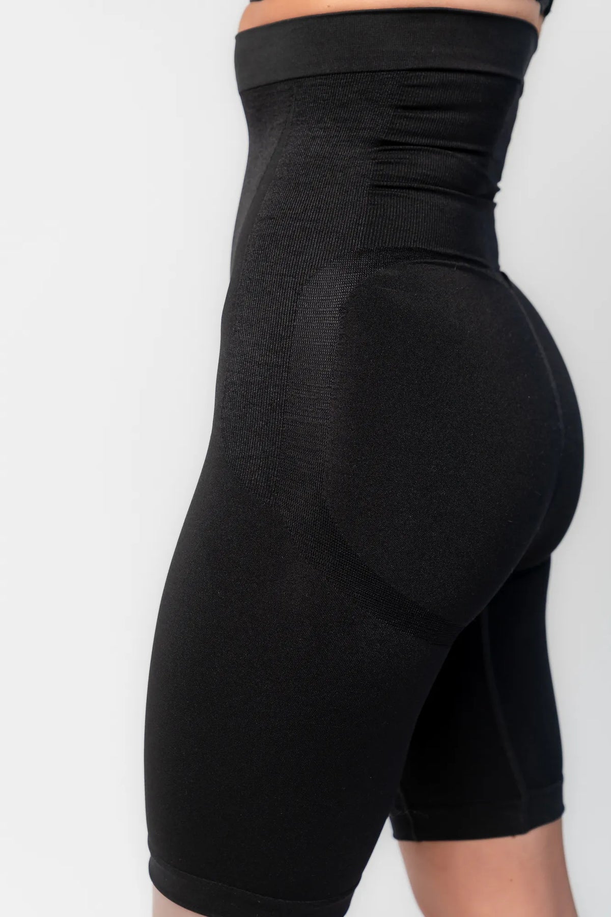 Essential High Waisted Mid Thigh Shorts | Black