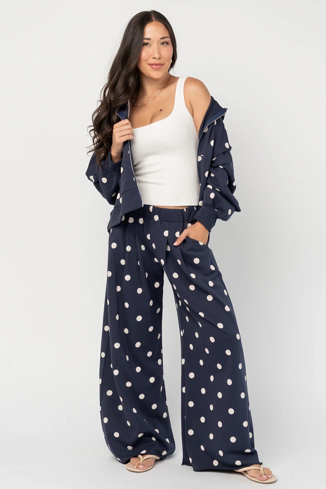 Lydia Zip Up Hoodie | Navy Dot Secondary image