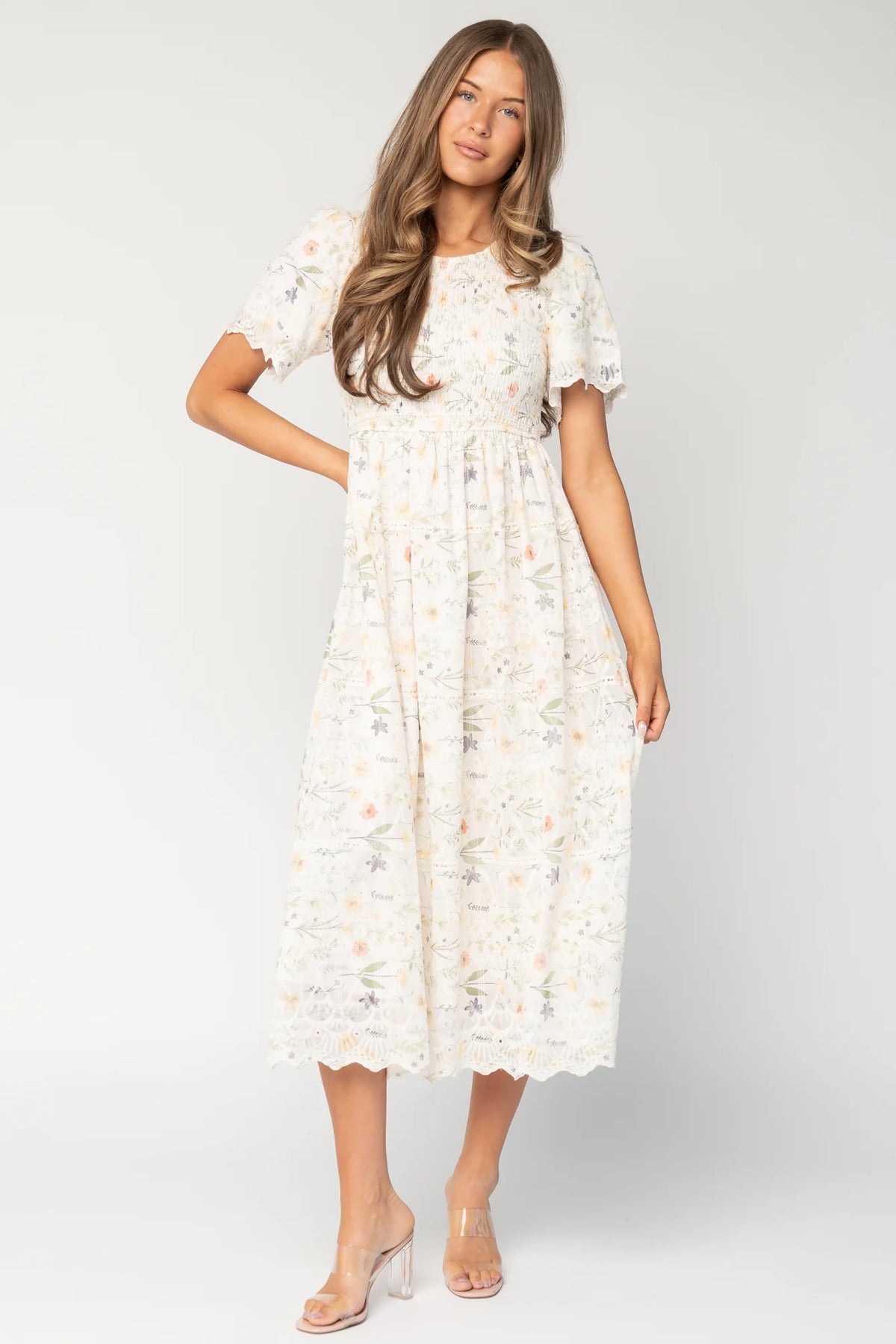 Maribel Lace Midi Dress | Cream Floral Main image