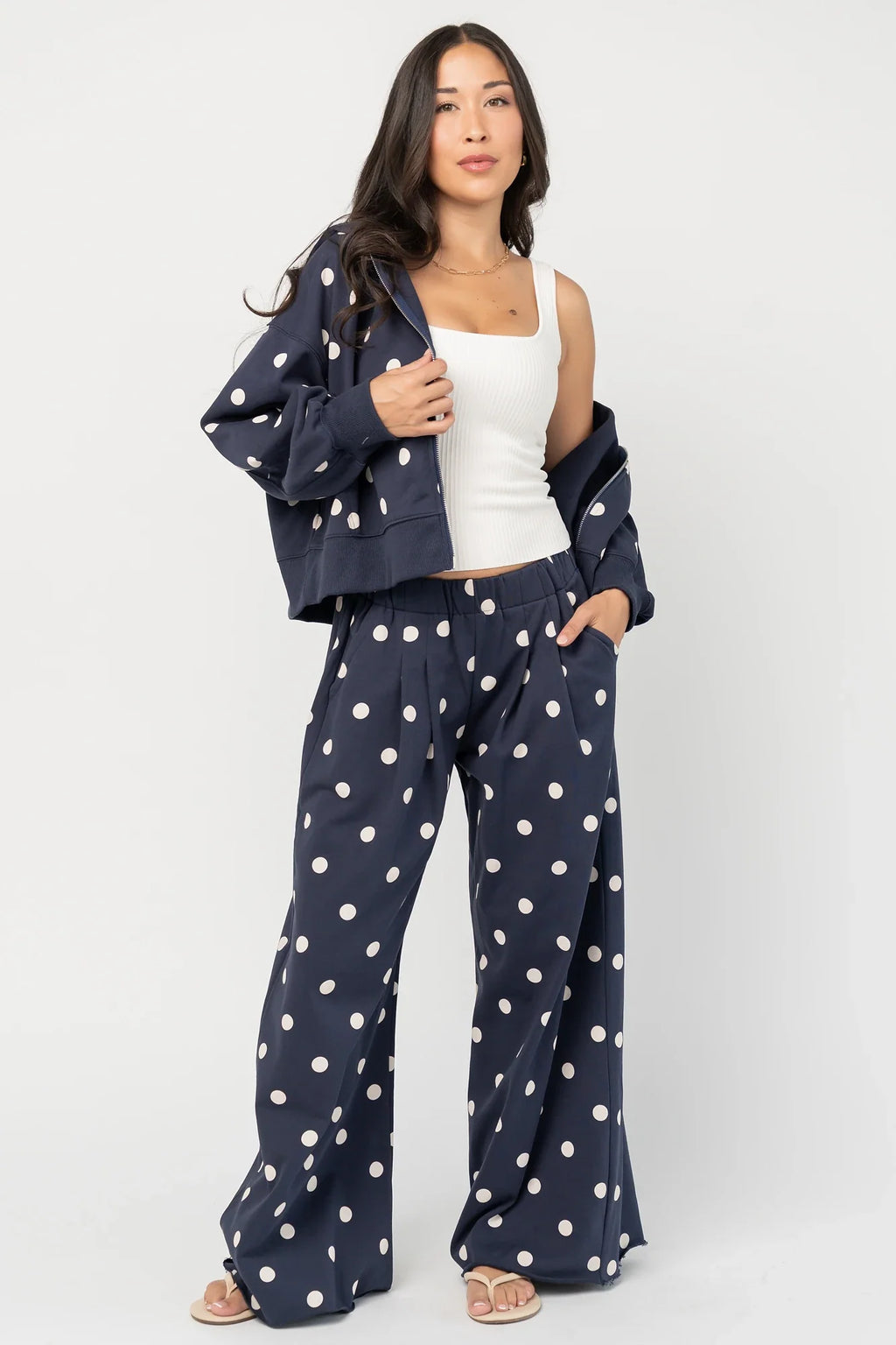 Lydia Zip Up Hoodie | Navy Dot