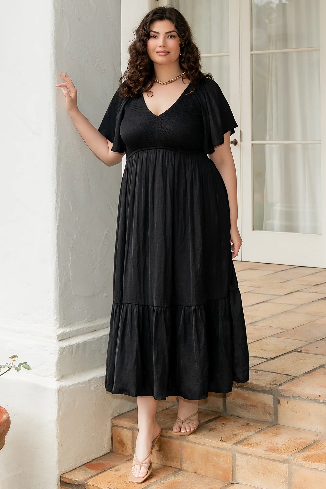 Lovell Smocked Midi Dress | Black Secondary image