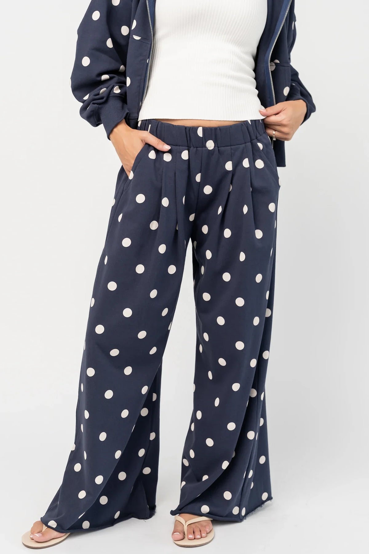 Lydia Wide Leg Sweatpants | Navy Dot Main image