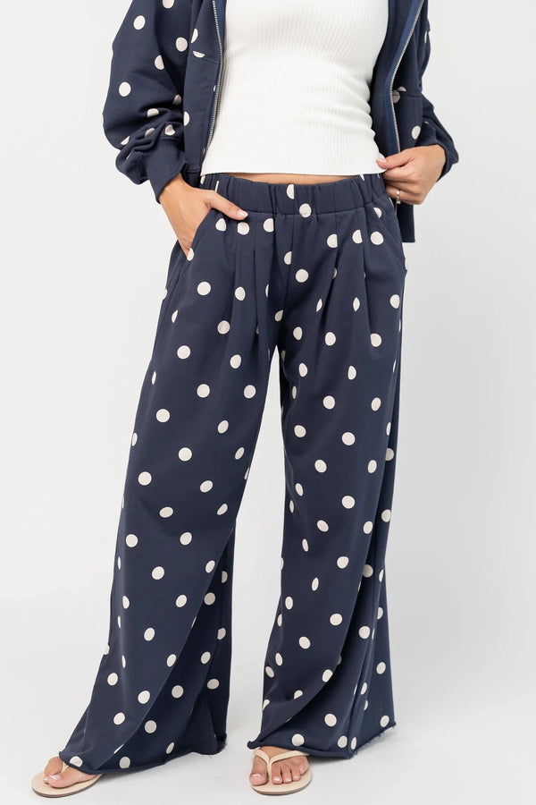 Lydia Wide Leg Sweatpants | Navy Dot