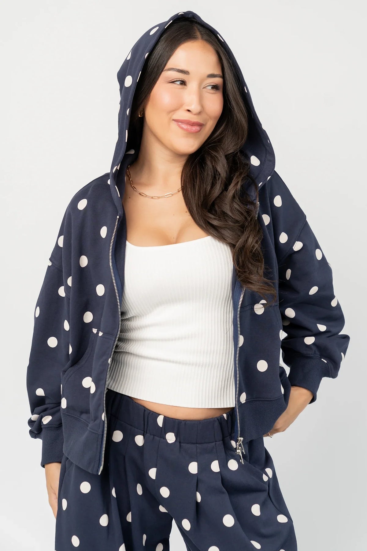 Lydia Zip Up Hoodie | Navy Dot
