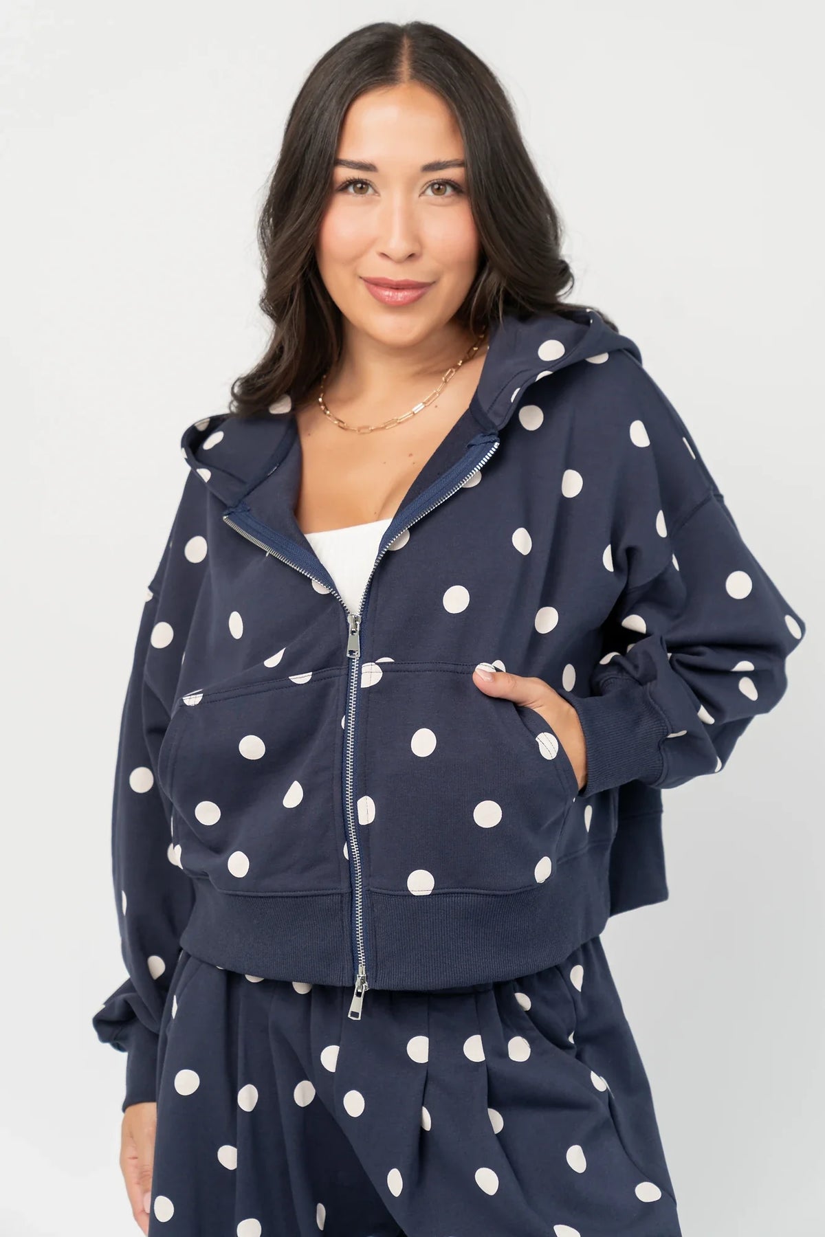 Lydia Zip Up Hoodie | Navy Dot Main image