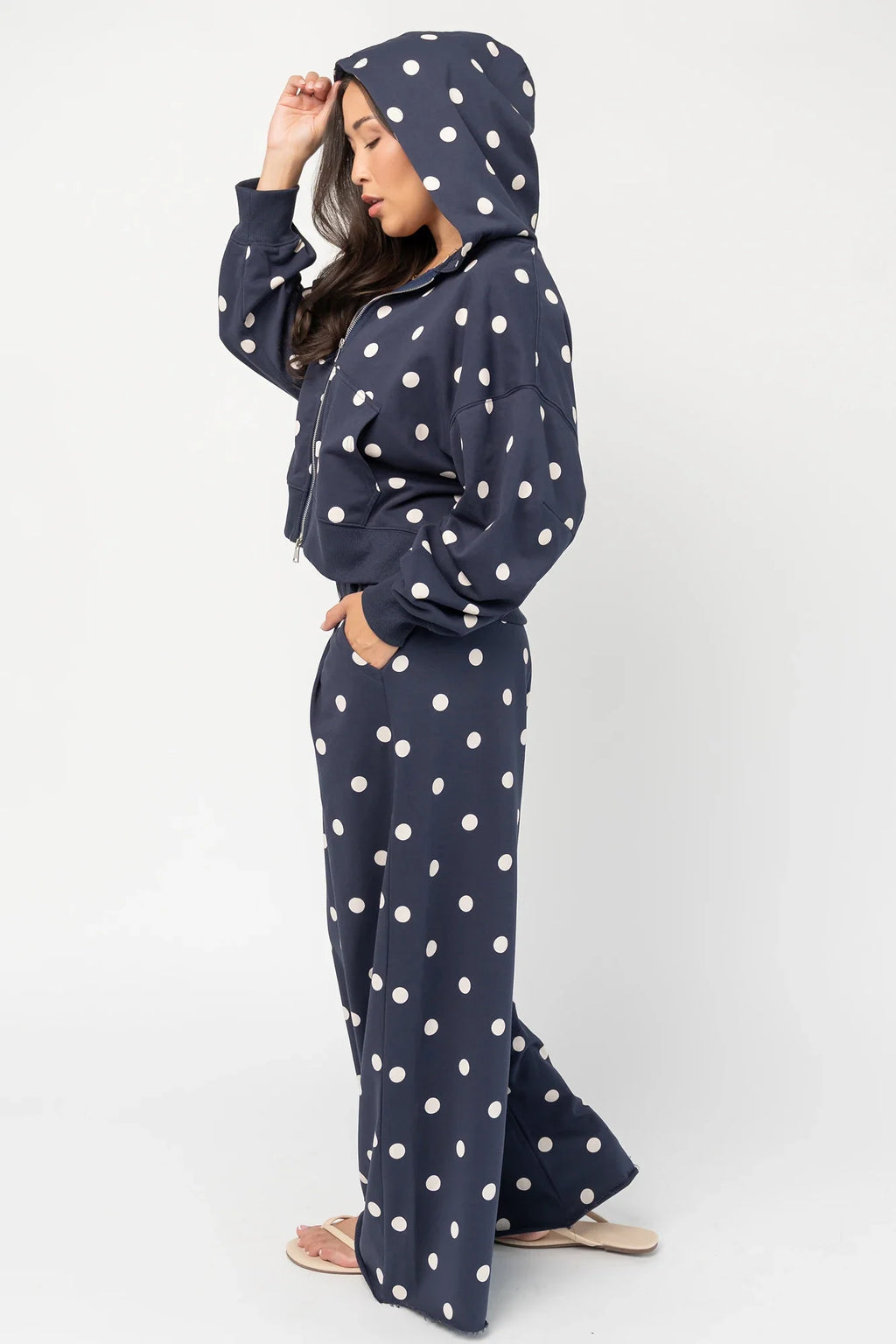 Lydia Wide Leg Sweatpants | Navy Dot