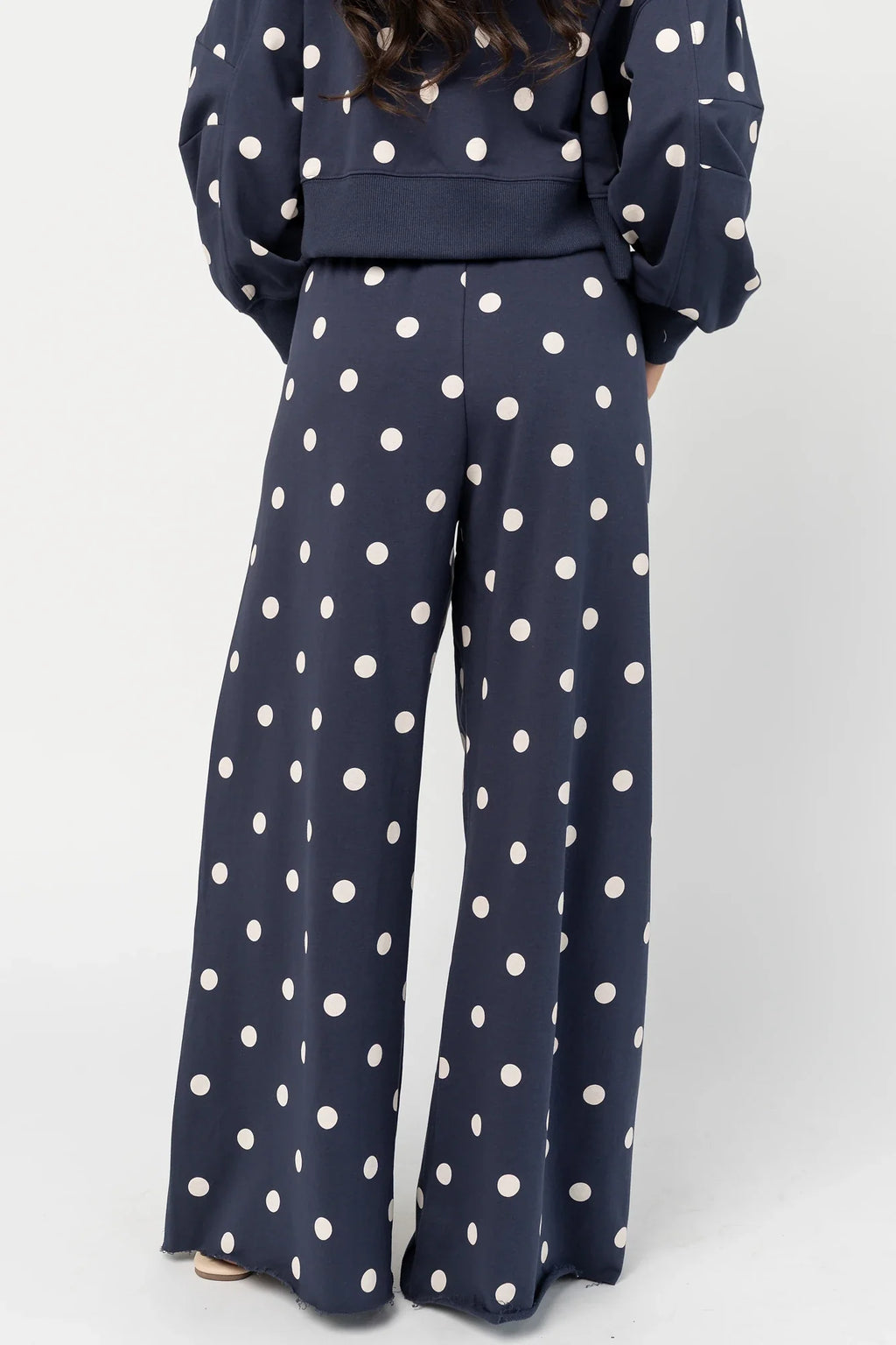 Lydia Wide Leg Sweatpants | Navy Dot