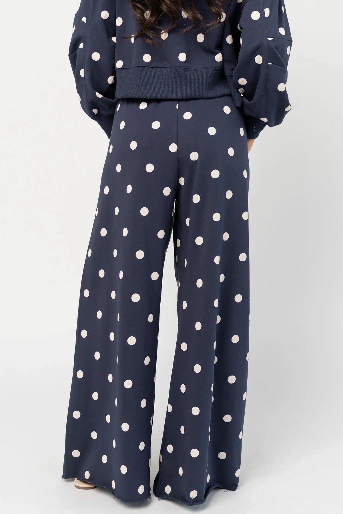 Lydia Wide Leg Sweatpants | Navy Dot