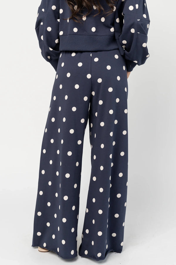 Lydia Wide Leg Sweatpants | Navy Dot