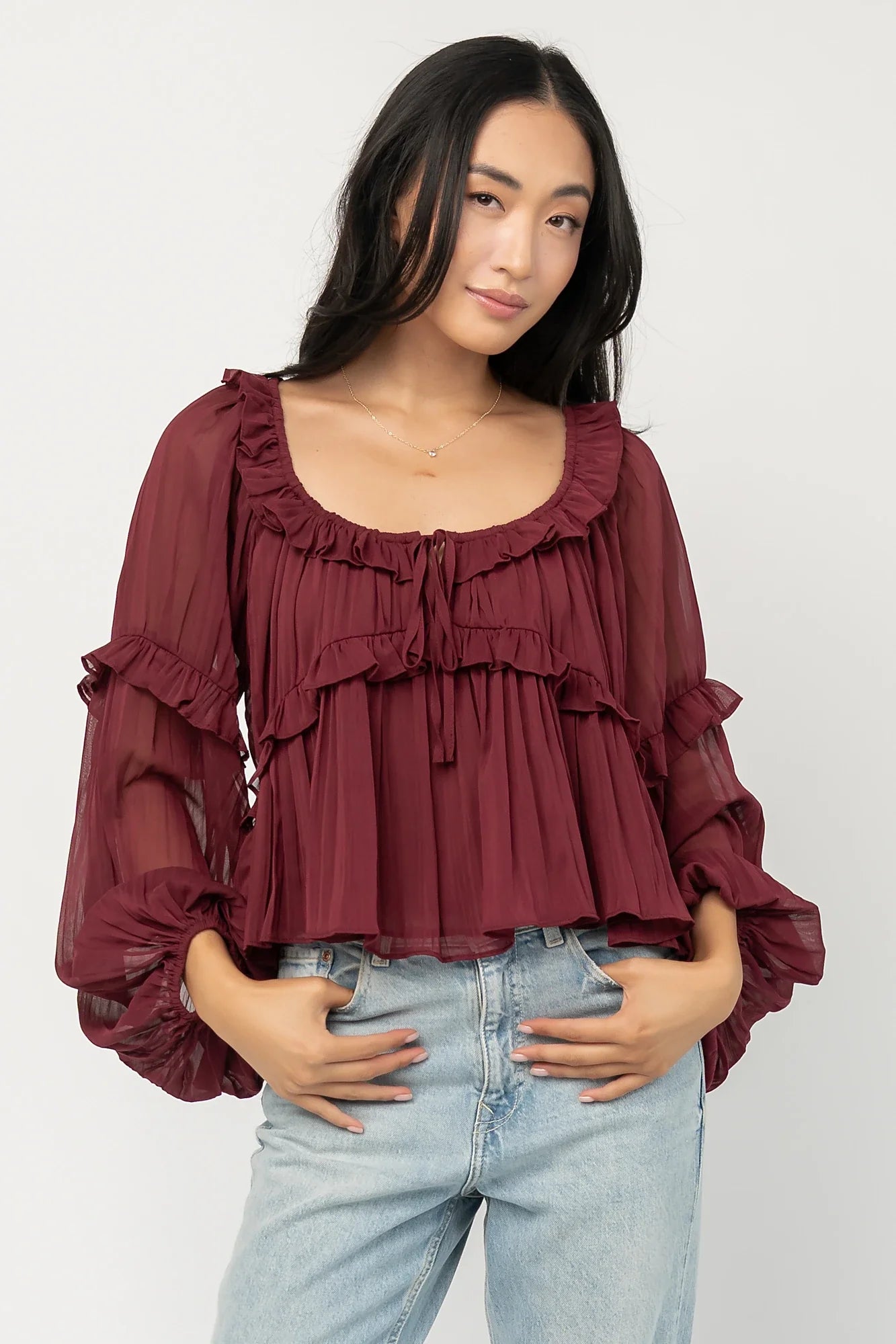 Bellerose Ruffle Top | Burgundy Secondary image