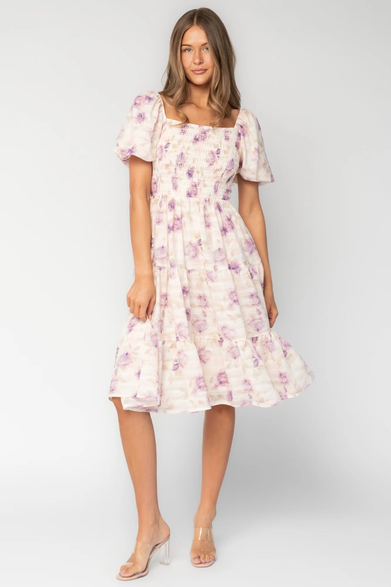 Mattea Smocked Midi Dress | Lavender Floral Secondary image