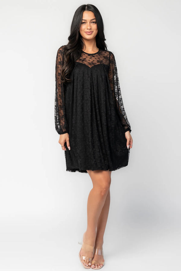 Cityscape Lace Short Dress | Black
