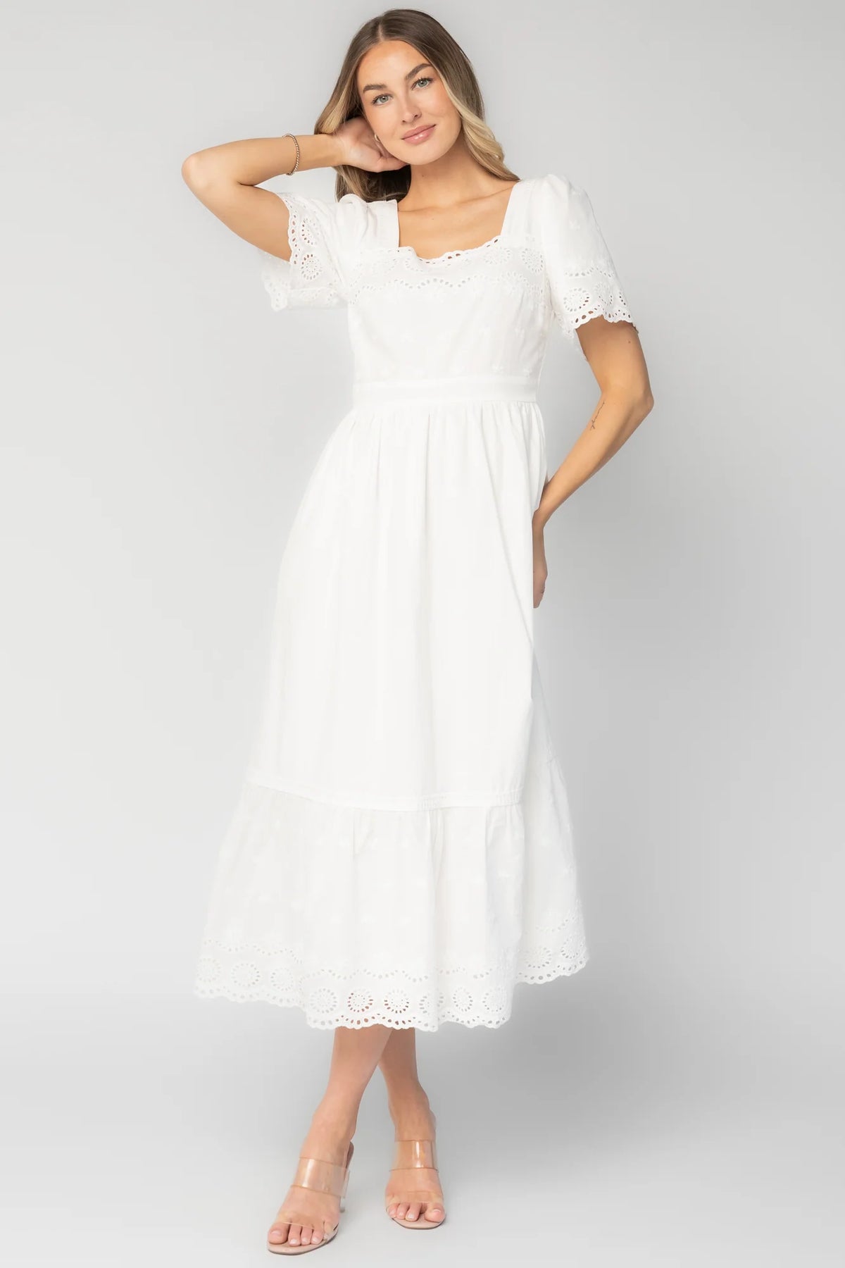 Maddy Eyelet Midi Dress | Off White Main image