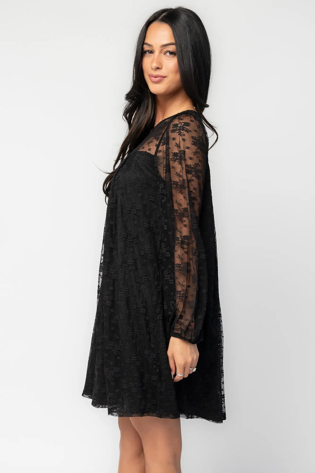 Cityscape Lace Short Dress | Black