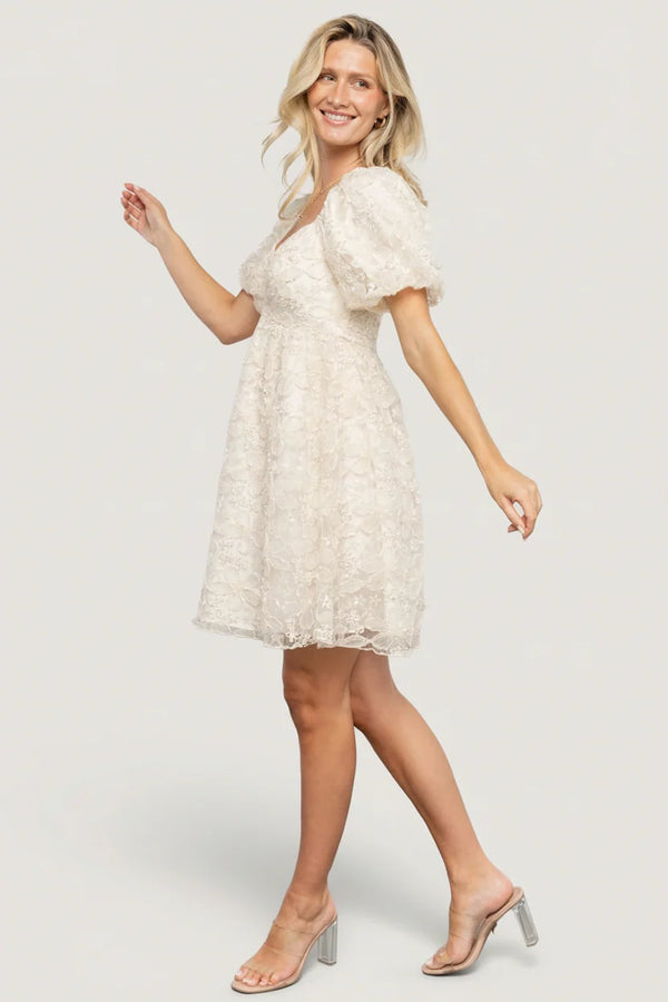 Carolina Embroidered Short Dress | Cream