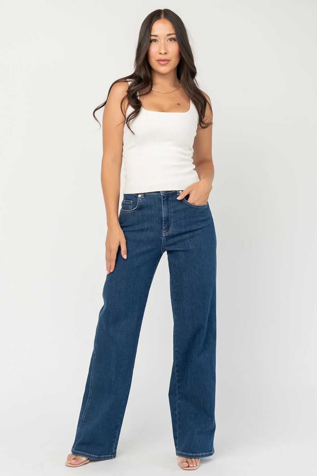 Vesper Mid Rise Wide Leg Jeans | Dark Wash