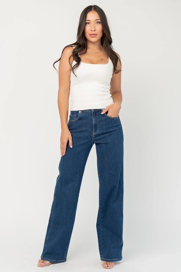Vesper Mid Rise Wide Leg Jeans | Dark Wash