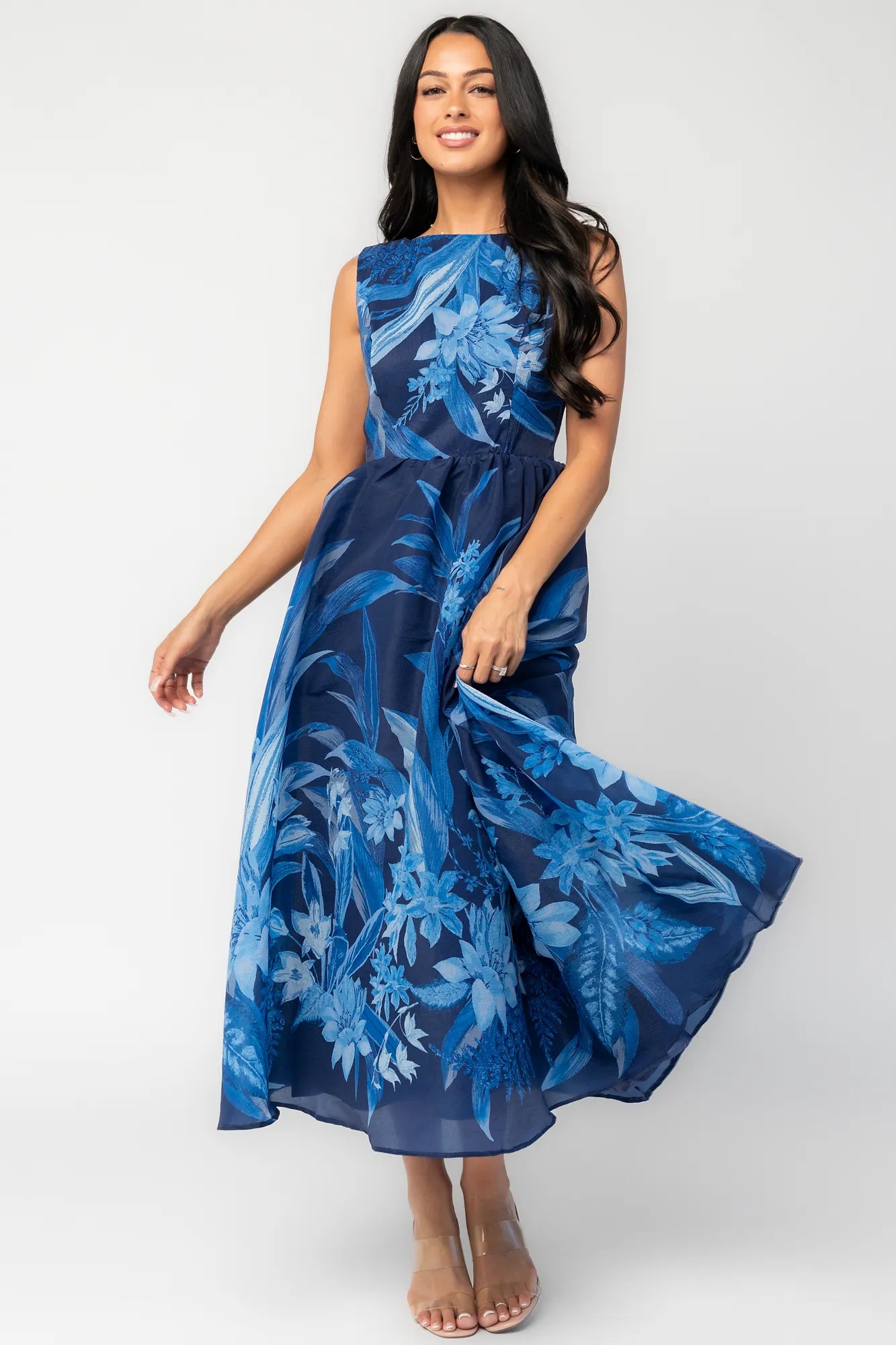 Hudson Midi Dress | Dark Blue Multi Secondary image