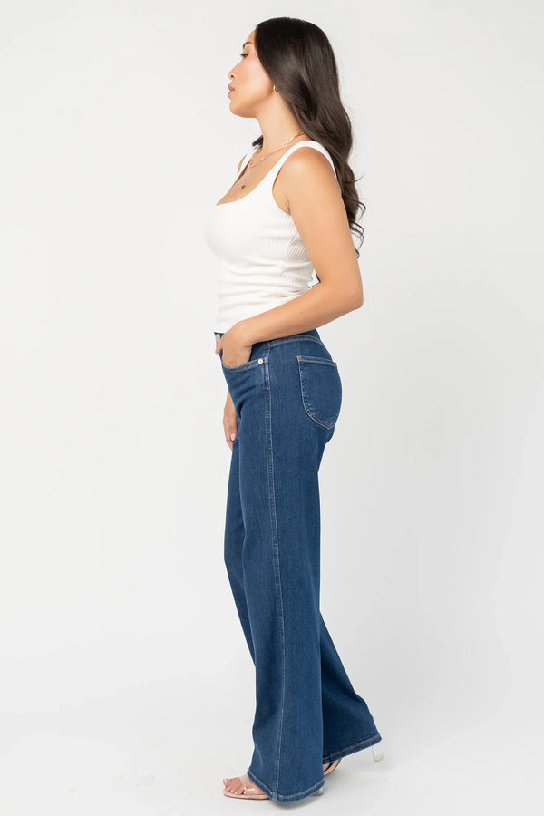 Vesper Mid Rise Wide Leg Jeans | Dark Wash
