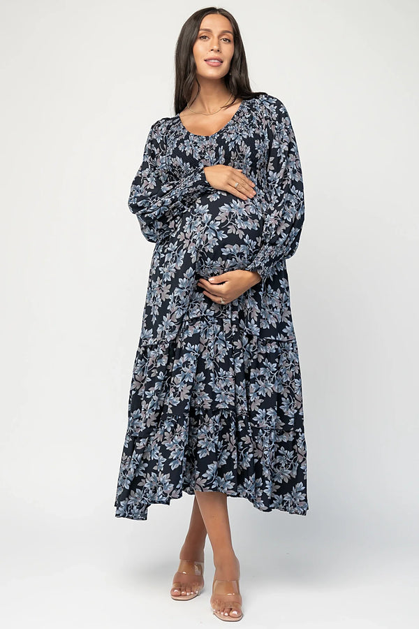 Rayna Smocked Dress | Midnight + Blue Floral