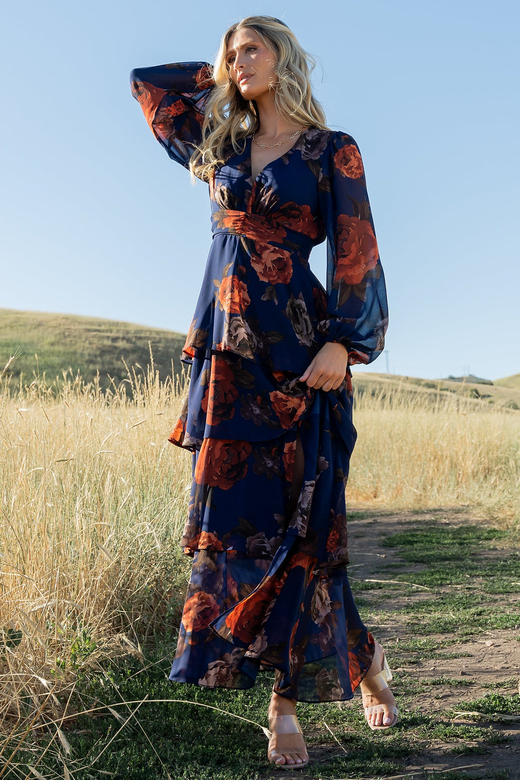 Mariella Tiered Maxi Dress | Navy + Rust