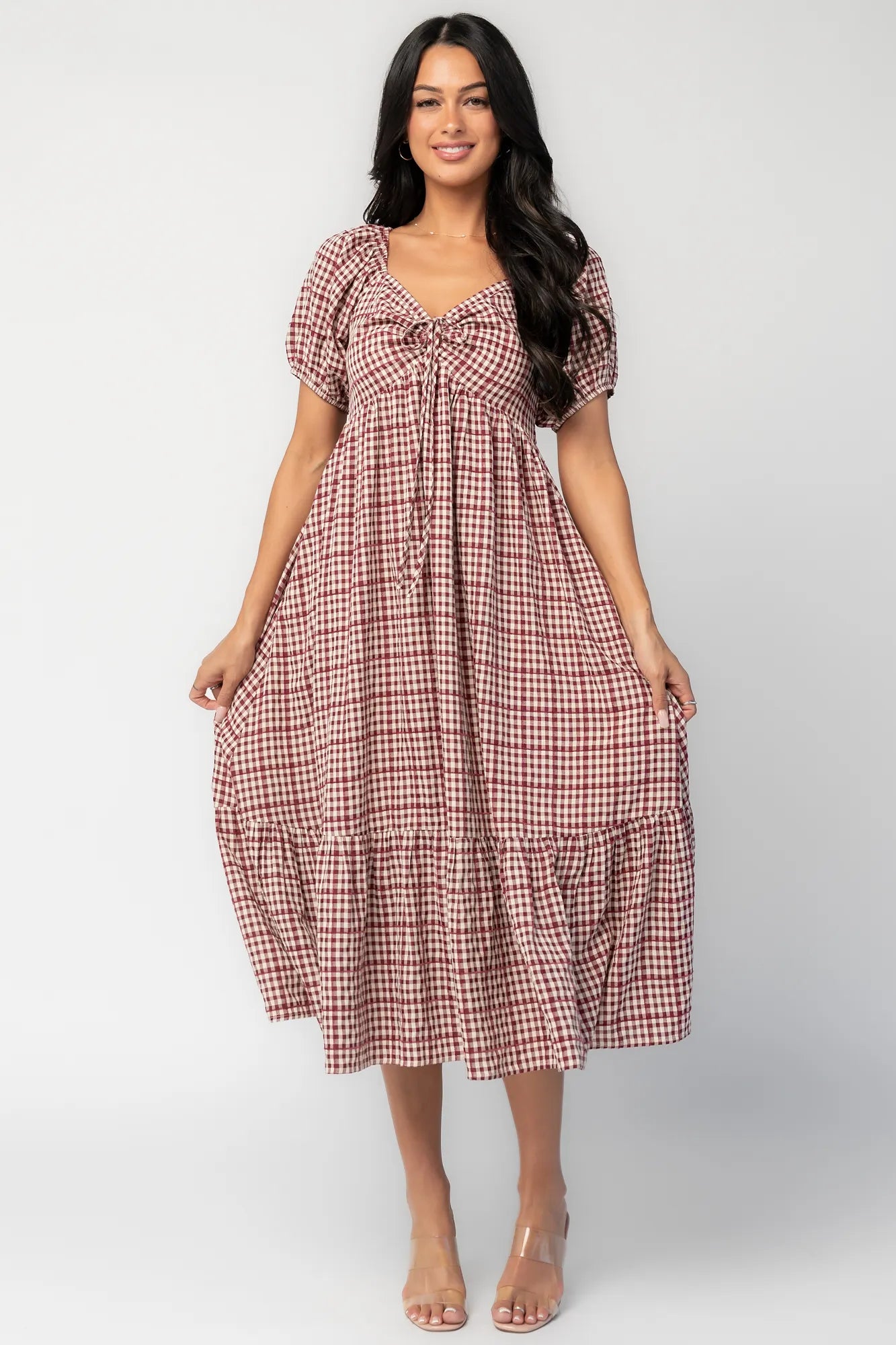 Emerey Sweetheart Midi Dress | Berry Gingham Secondary image