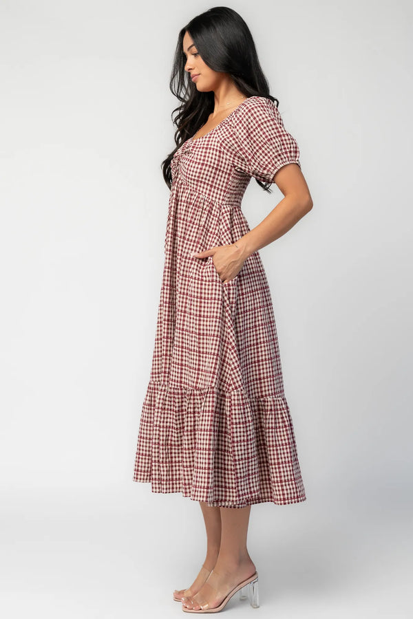Emerey Sweetheart Midi Dress | Berry Gingham