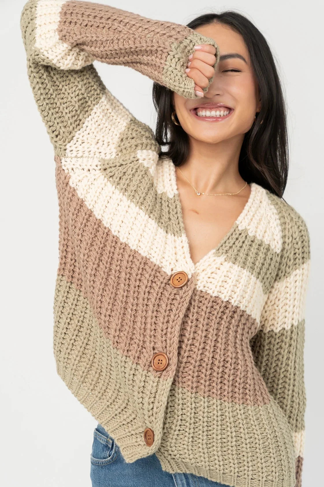 Ophelia Chunky Striped Cardigan | Sage Multi Secondary image