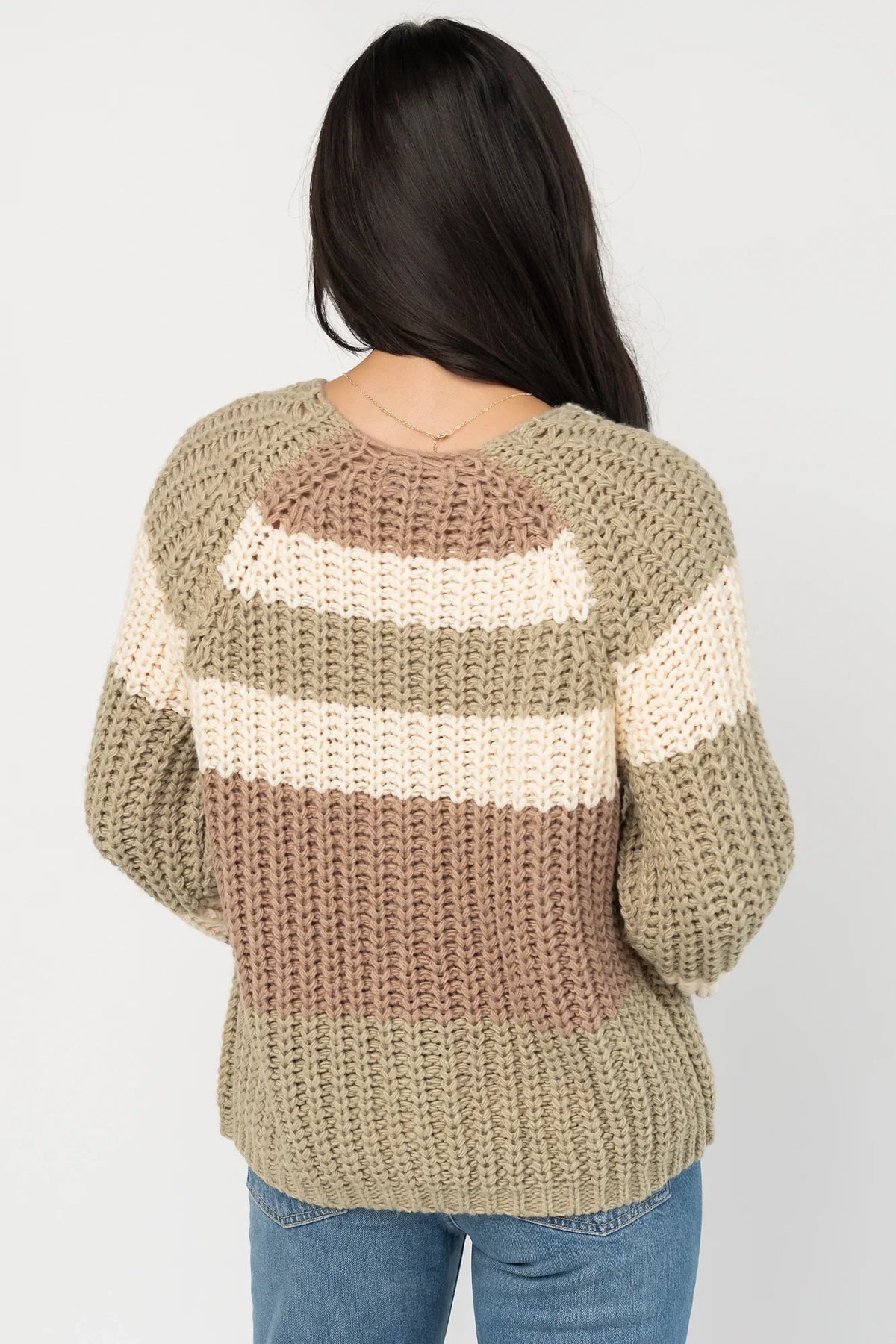 Ophelia Chunky Striped Cardigan | Sage Multi