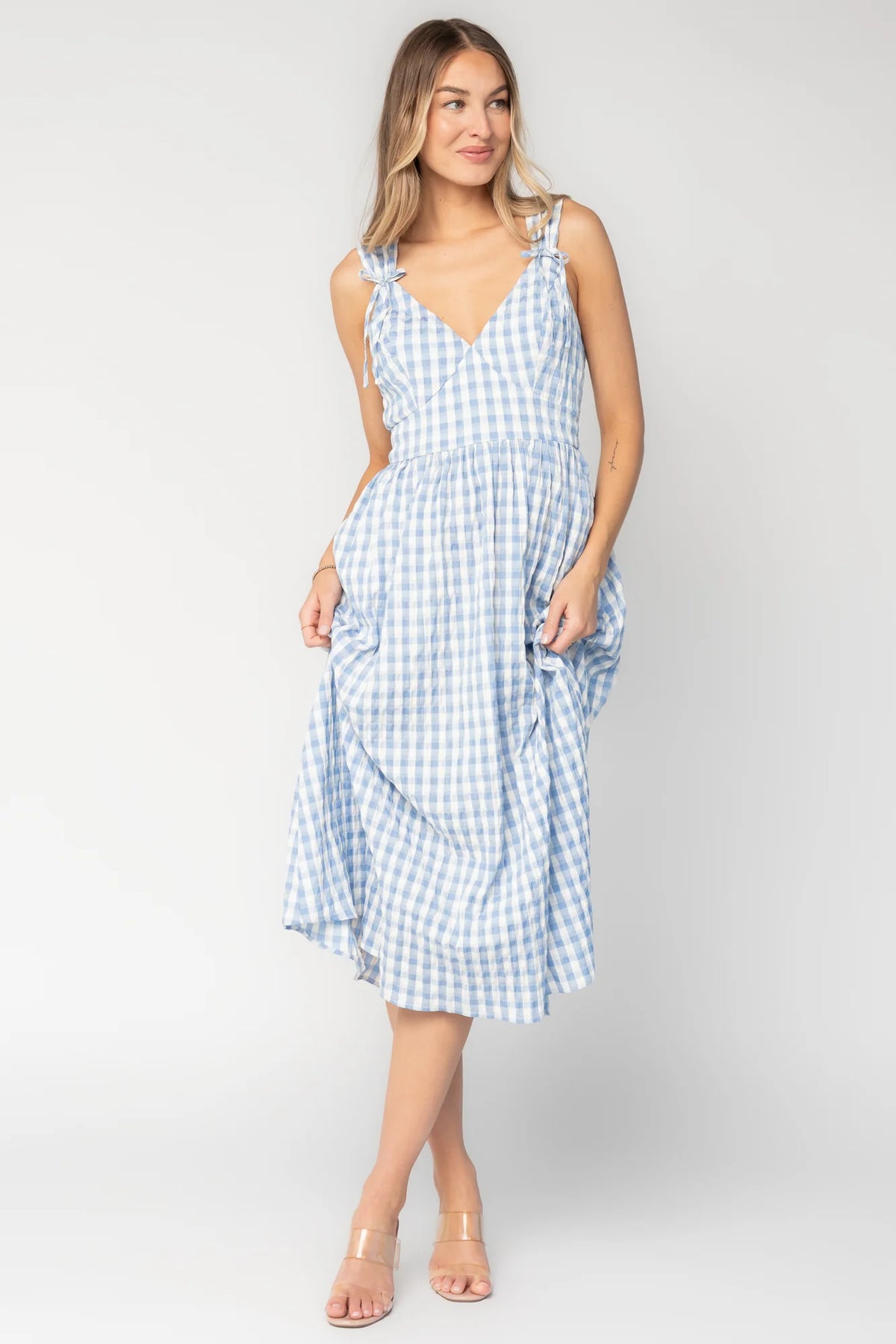 Arwen Gingham Midi Dress | Blue + White