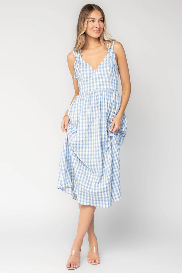 Arwen Gingham Midi Dress | Blue + White