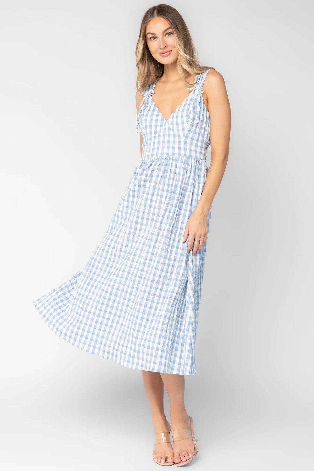 Arwen Gingham Midi Dress | Blue + White Main image