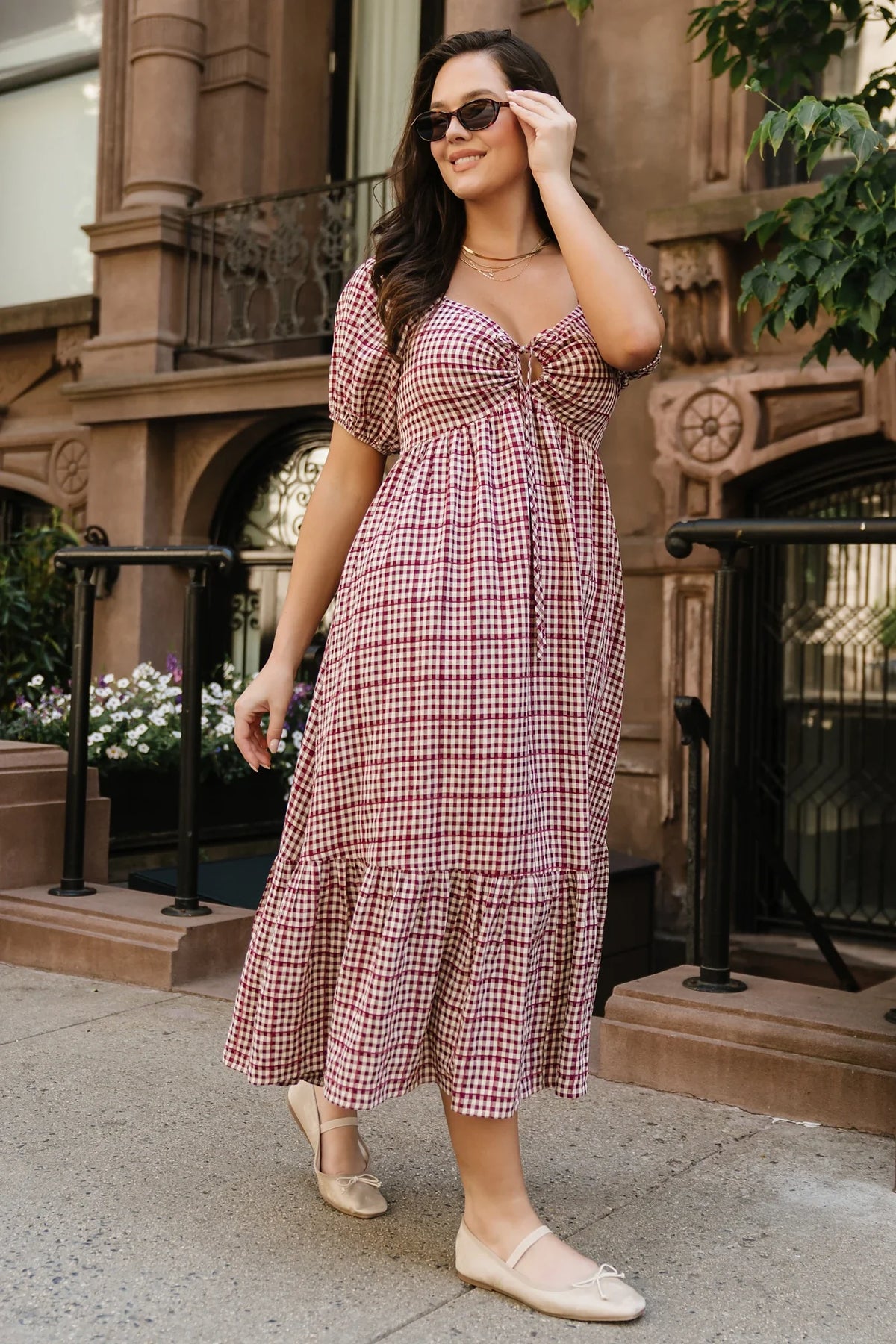 Emerey Sweetheart Midi Dress | Berry Gingham Main image