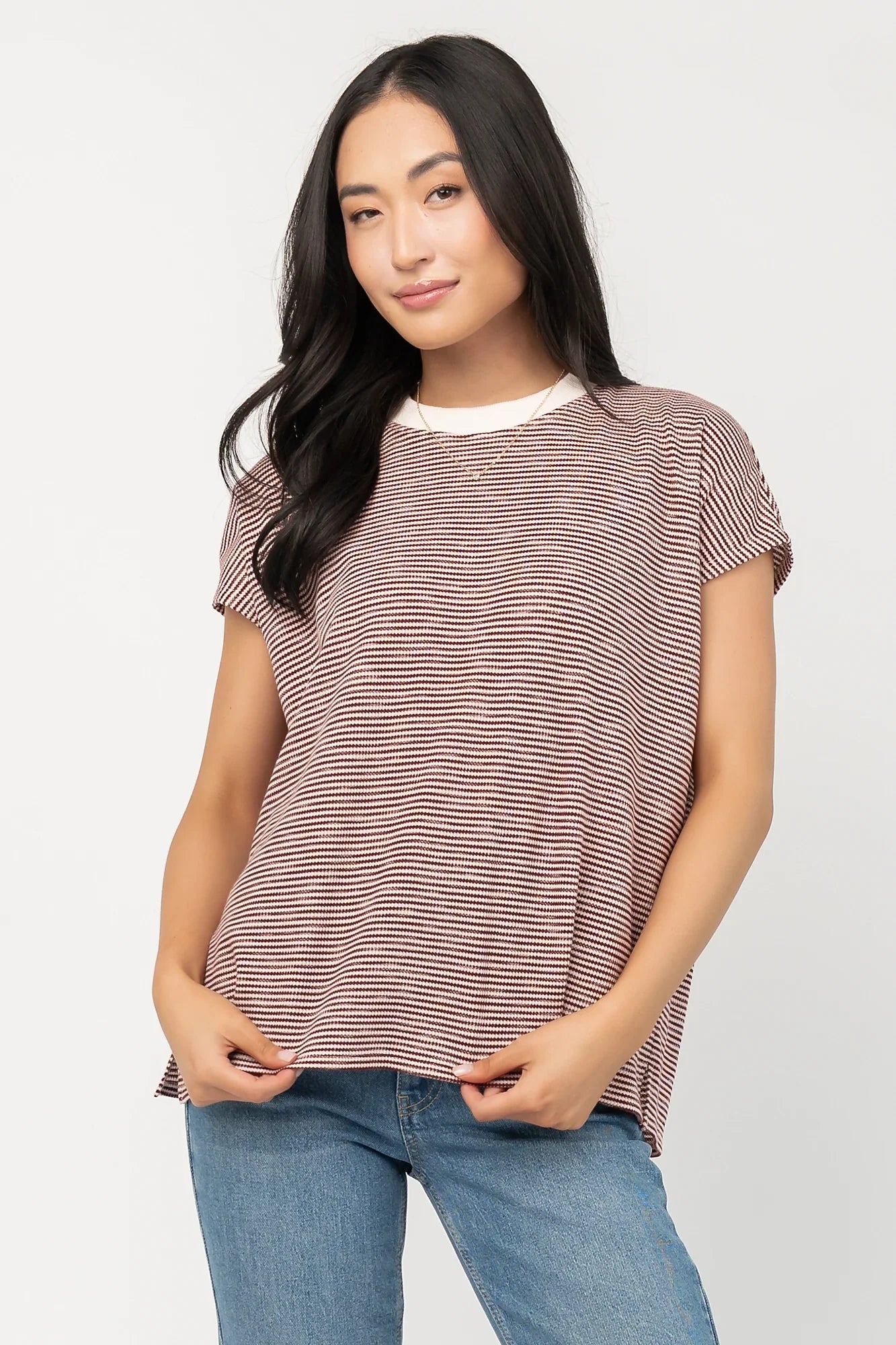Millie Striped Top | Burgundy + Ivory Secondary image