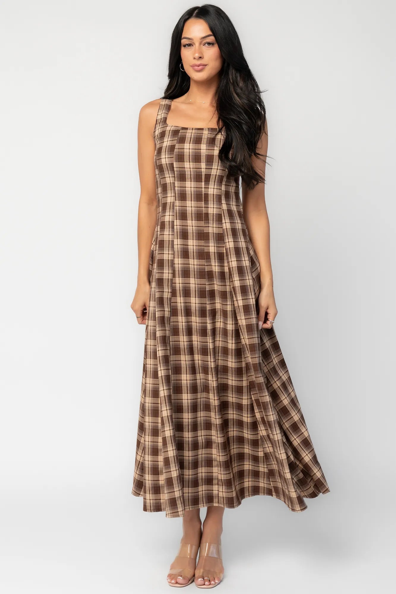 Belmont Maxi Dress | Brown Plaid Print Secondary image