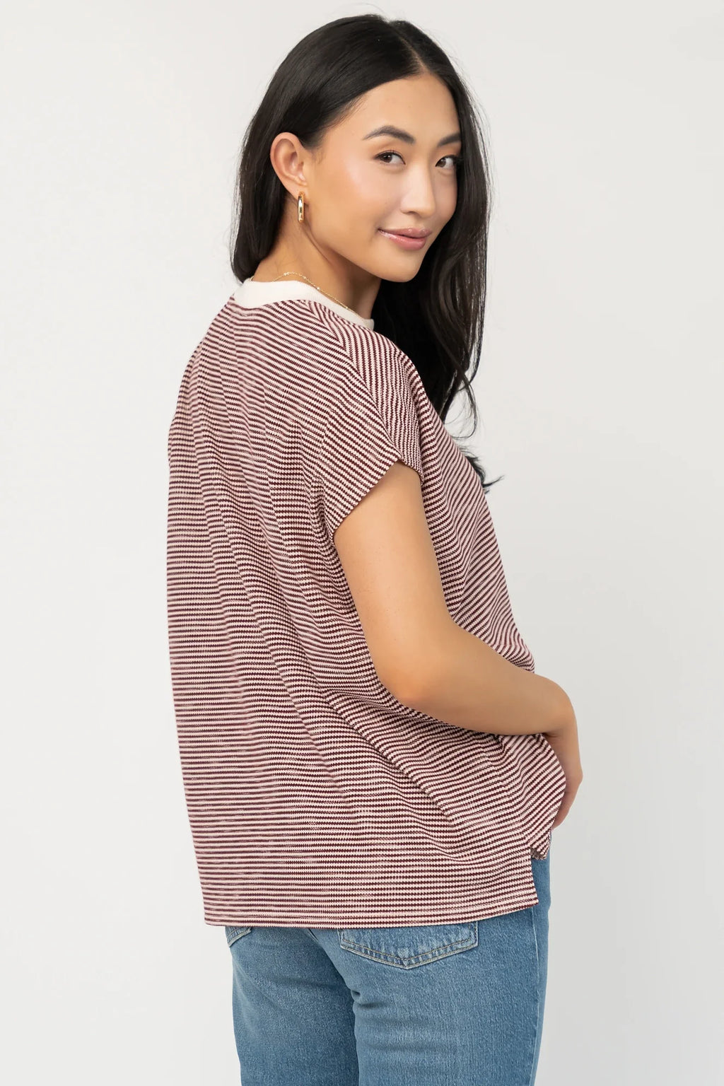 Millie Striped Top | Burgundy + Ivory