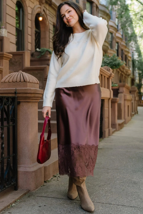 Kamara Satin Lace Skirt | Chocolate