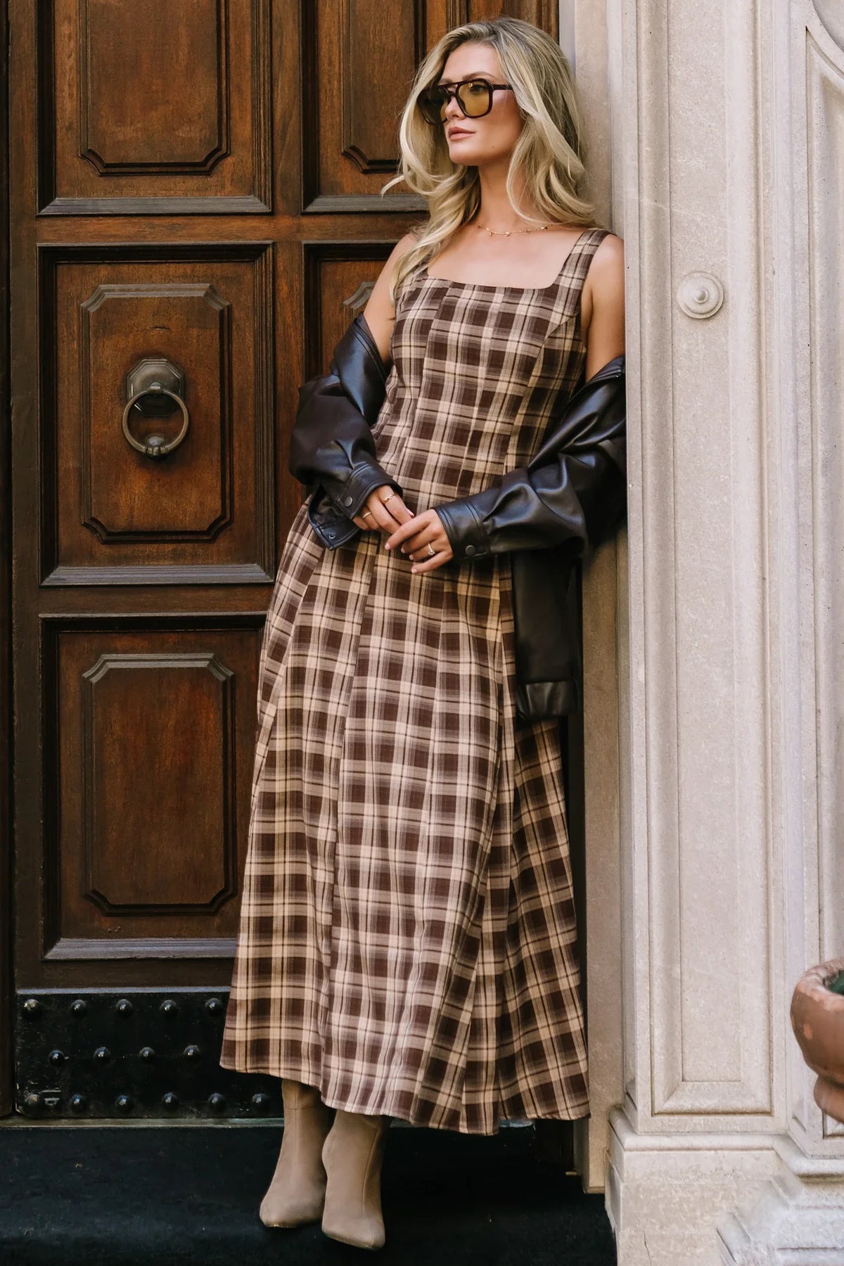 Belmont Maxi Dress | Brown Plaid Print Main image