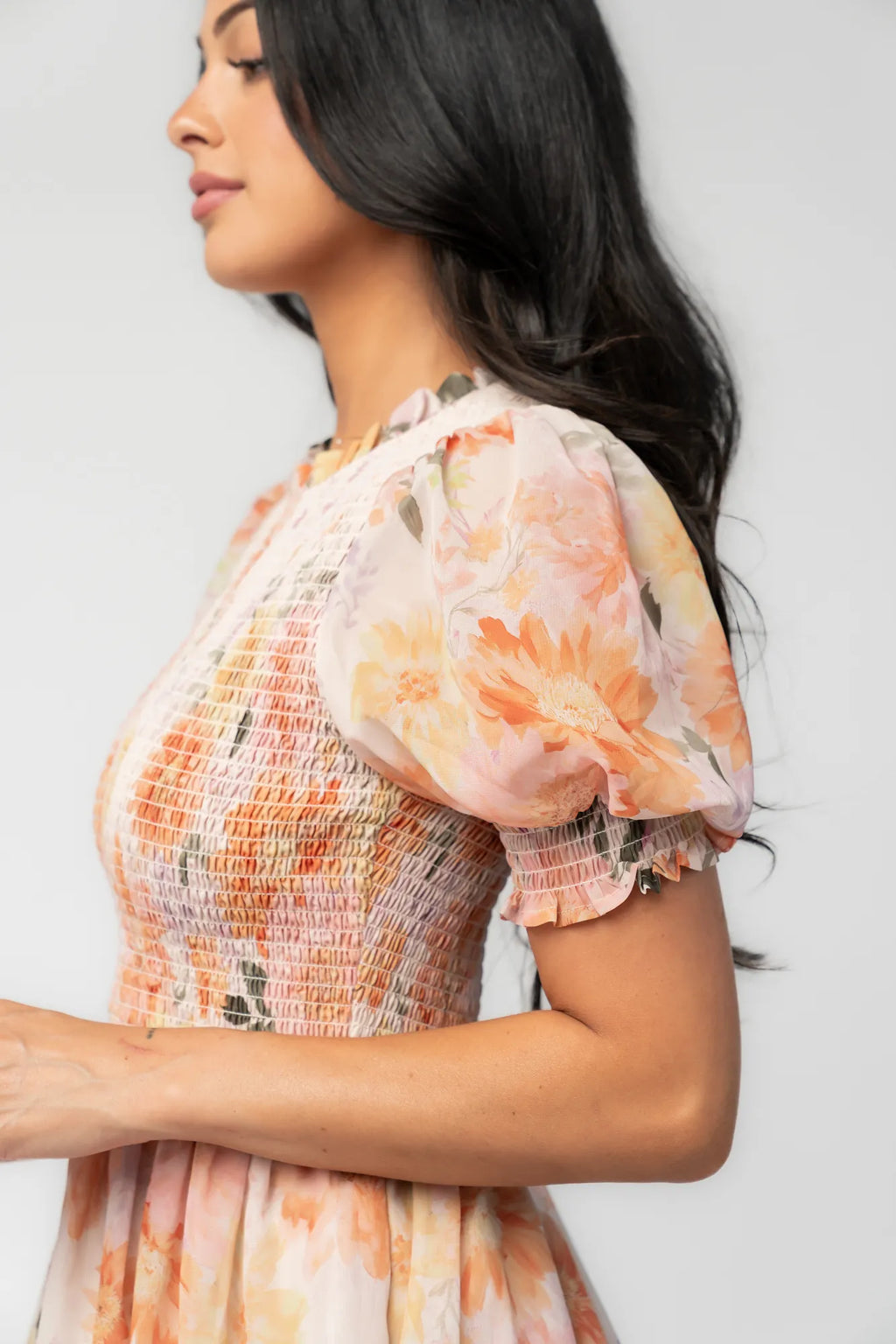 Darling Smocked Short Dress | Ivory Multi Floral