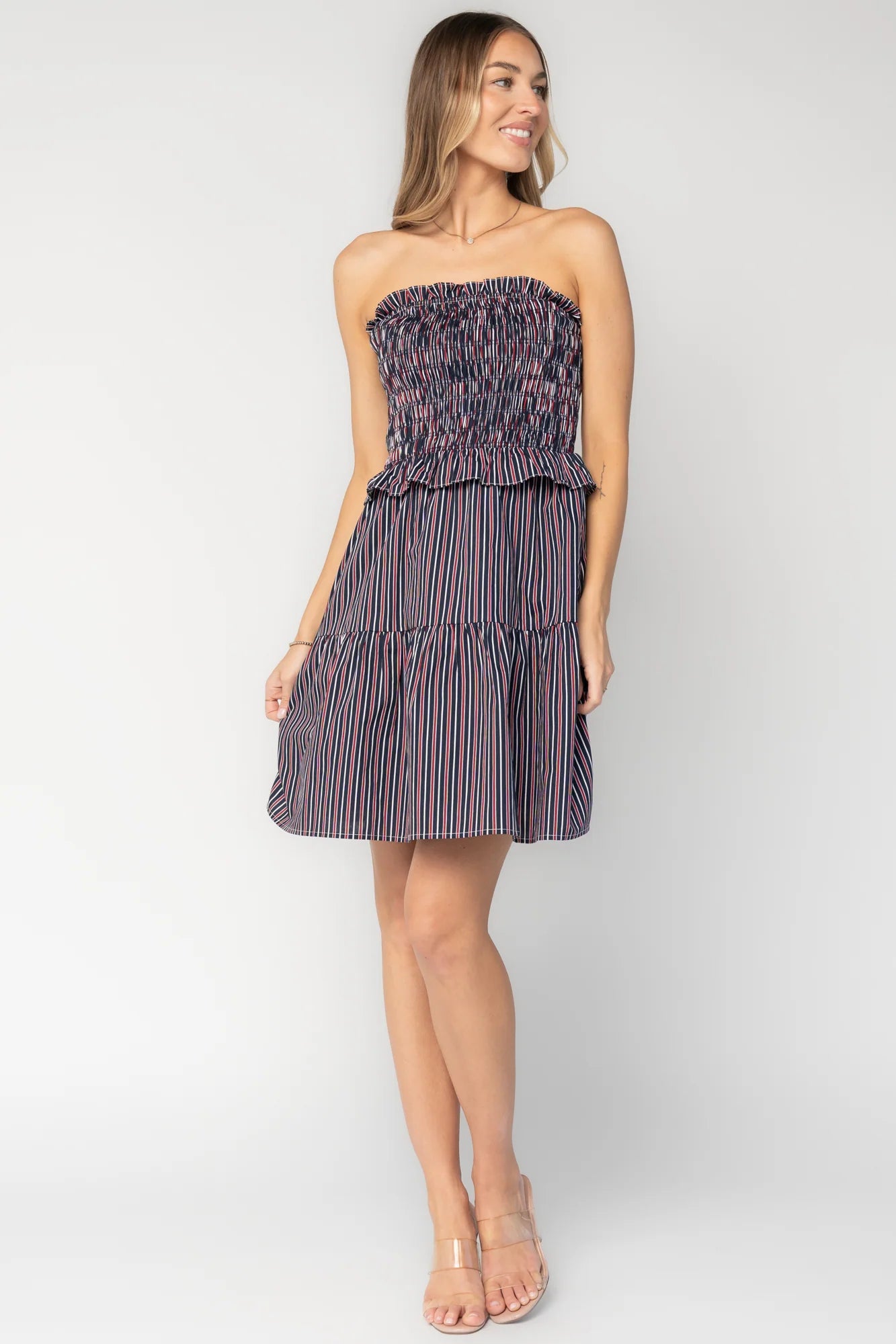 Madelyn Strapless Short Dress | Navy Stripe Secondary image