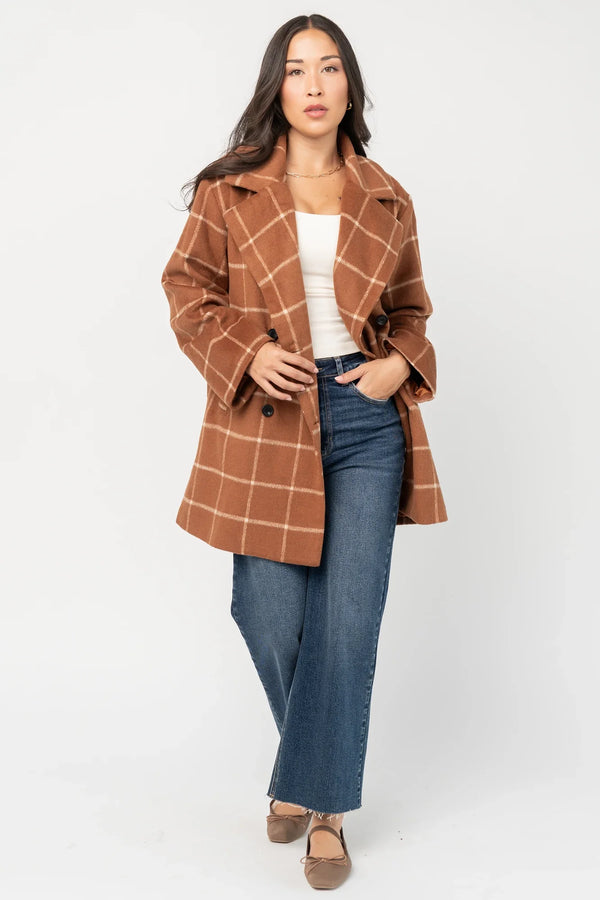 Dorothea Plaid Coat | Cognac