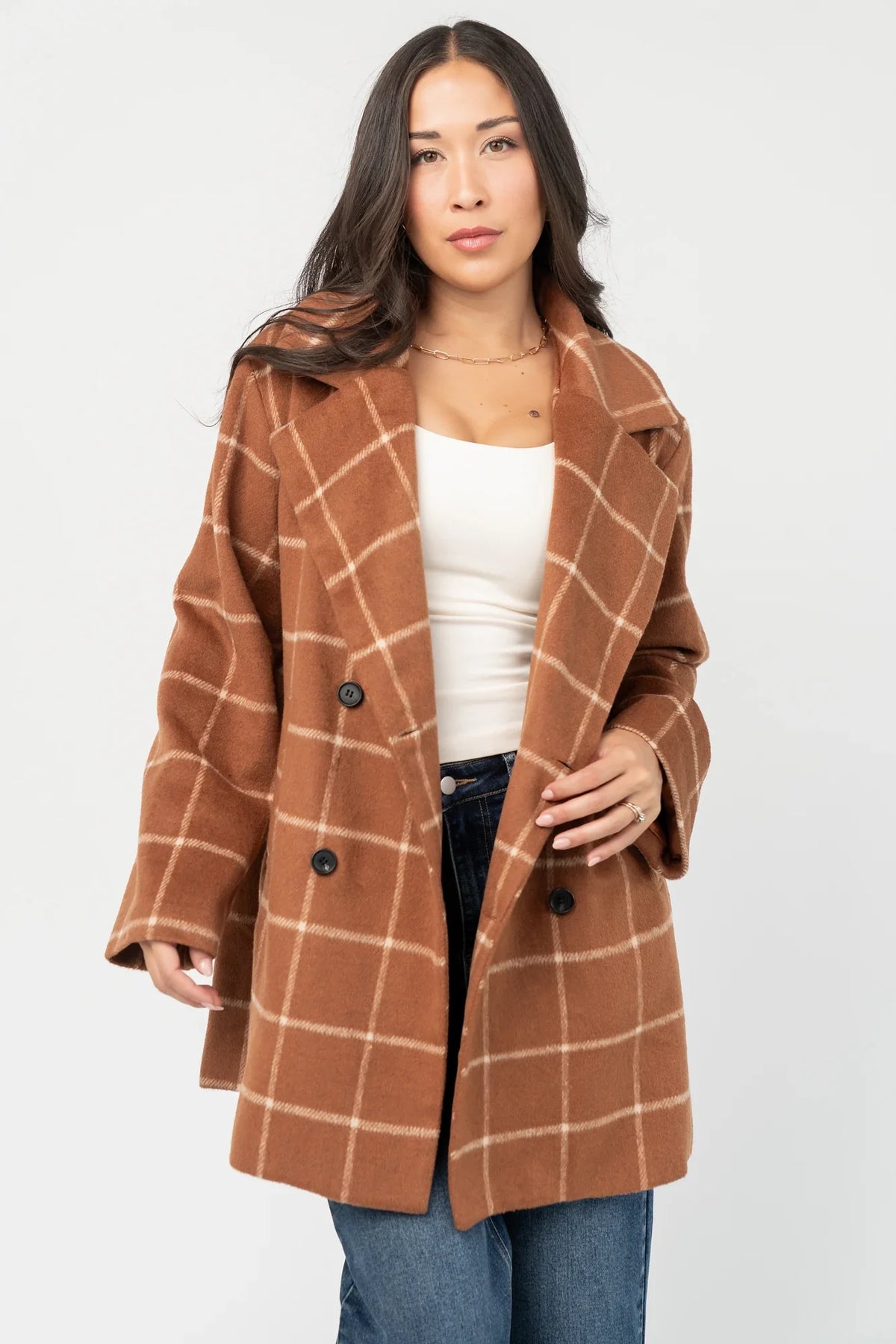Dorothea Plaid Coat | Cognac Main image