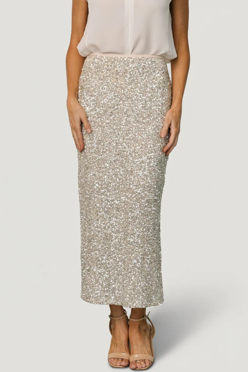 Charmed Sequin Midi Skirt | Champagne Main image