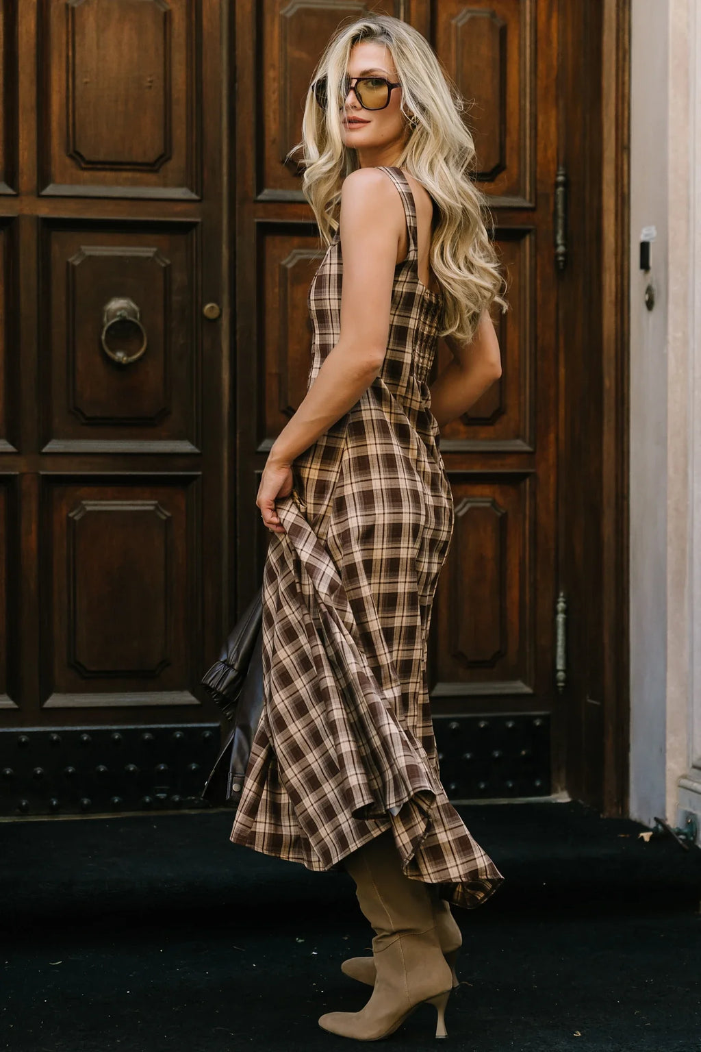 Belmont Maxi Dress | Brown Plaid Print