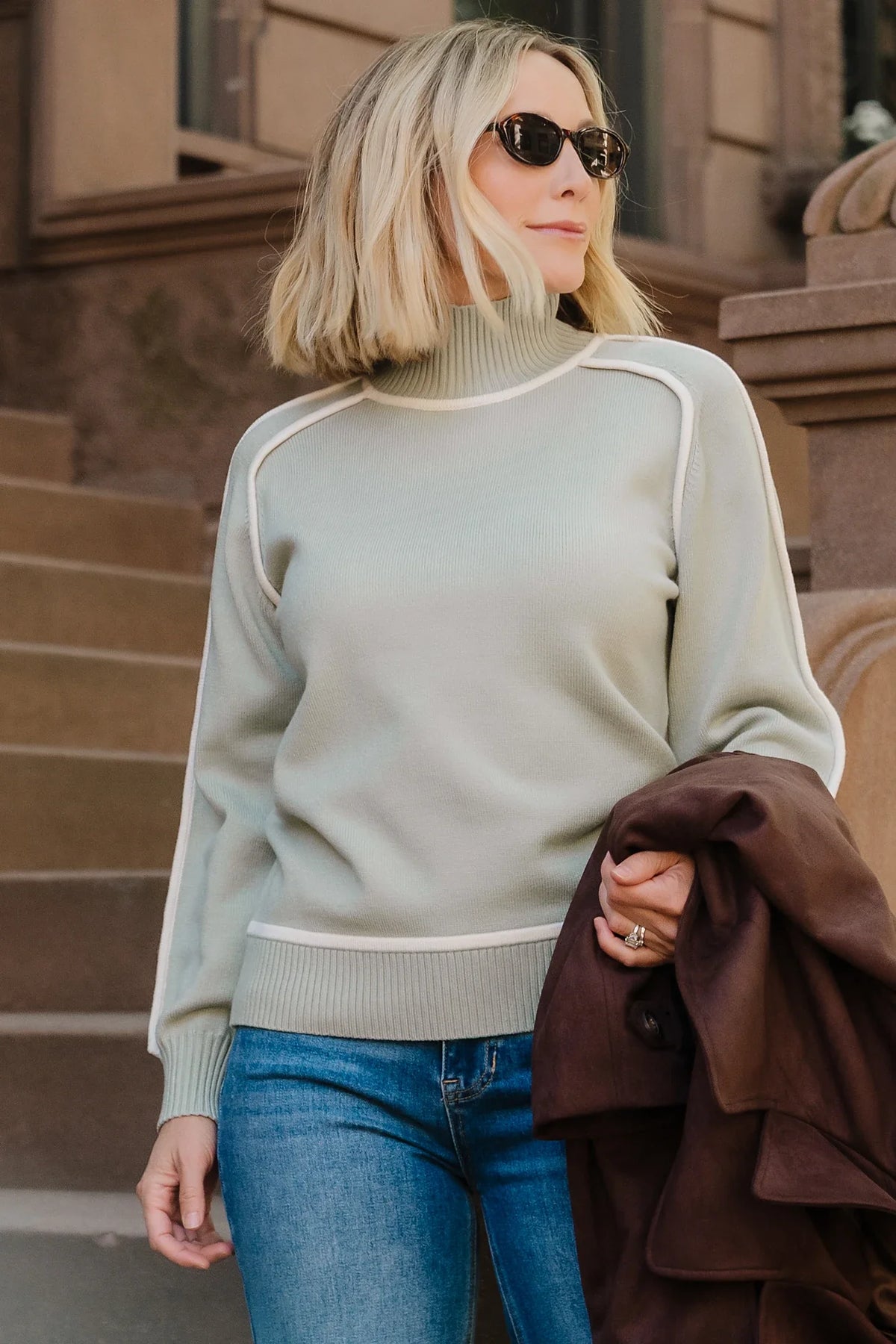Harrington Sweater | Sage + Cream Main image