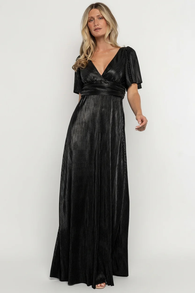 Venetian Pleated Gown | Black