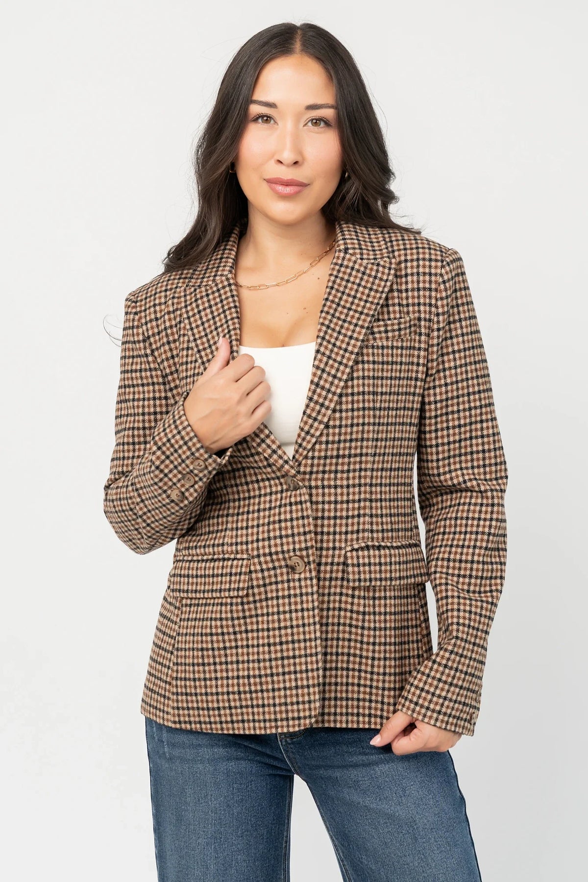 Damien Plaid Blazer | Black + Camel Main image